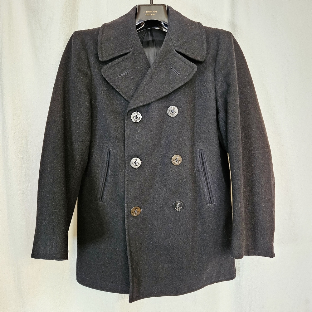 Vintage US Navy Peacoat Black Wool Military Issue Heavy 1980s Size 42 READ!